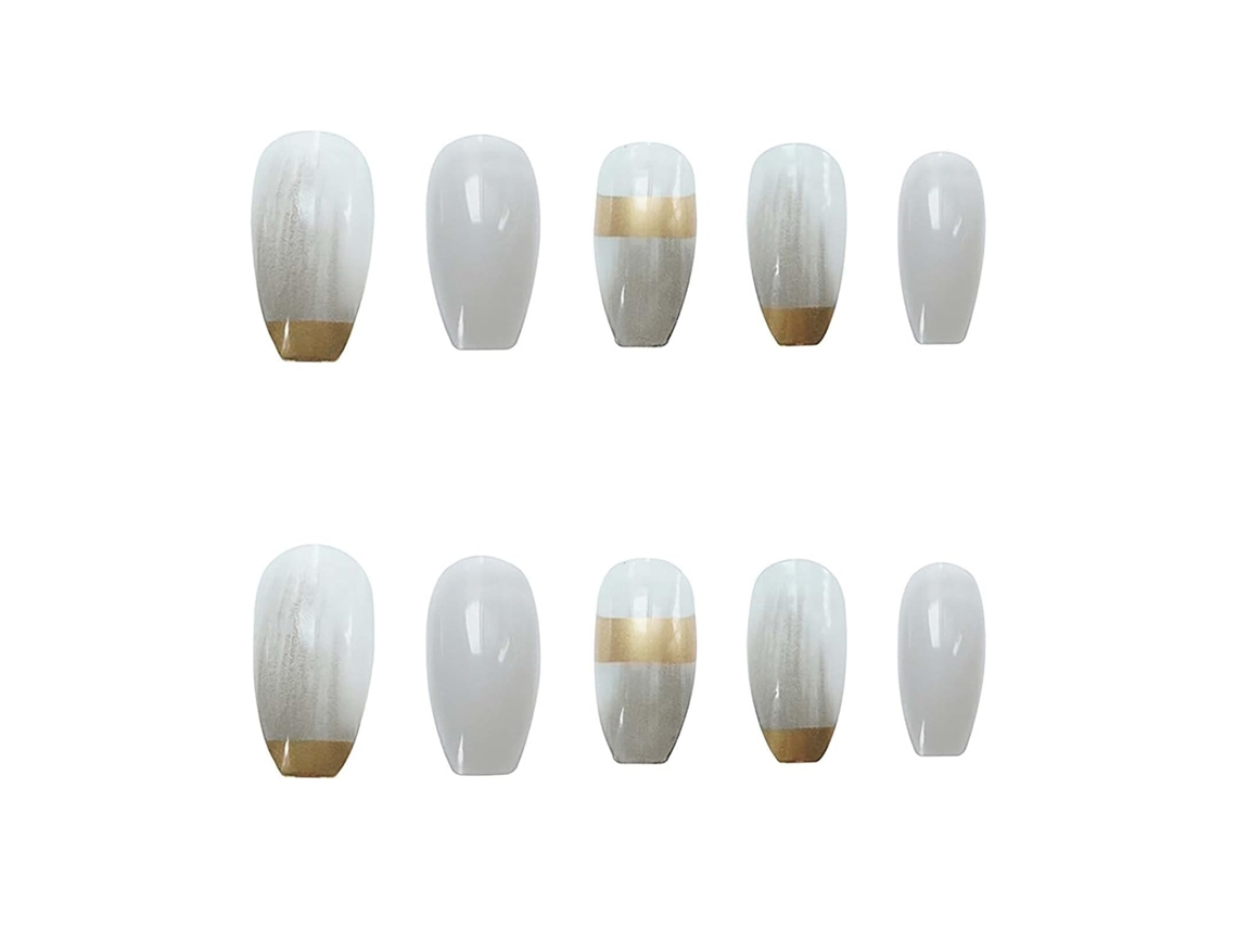 Unhas Postiças Médias 24 Peças Com Cola E Design Elegante Unhas Falsas Longas Com Glitter E Ponta Francesa Para Mulheres E Meninas