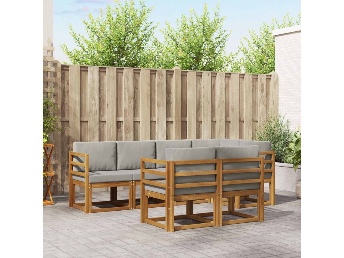 Vidaxl Conjunto De Sofás Para Exterior 7 Pcs Cinza Natural E Claro