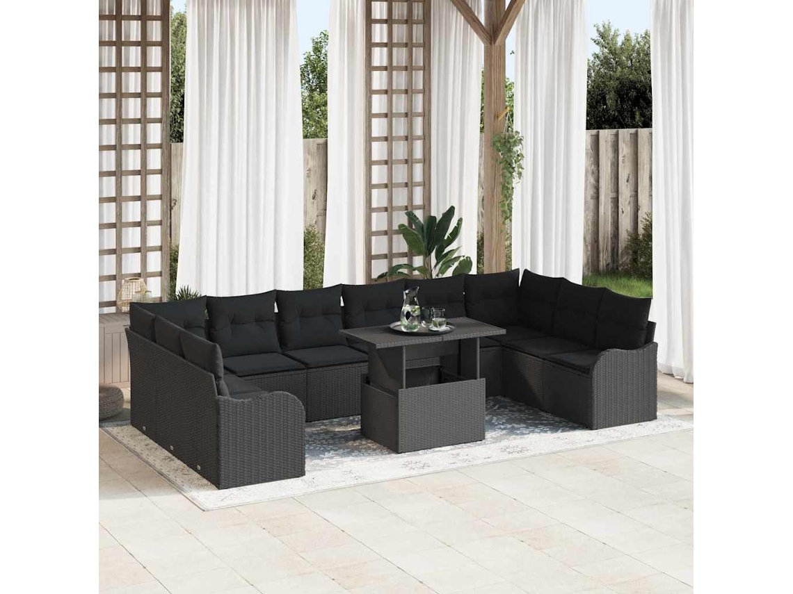 Vidaxl Conjunto De Sofá De Jardim 11 Unid. Preto Rattan Sintético
