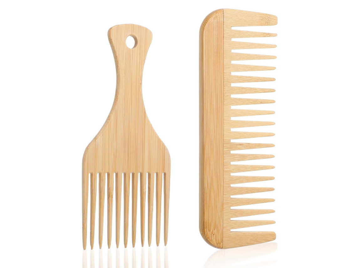 Juego De 2 Peines Anchos De Madera Antiestáticos