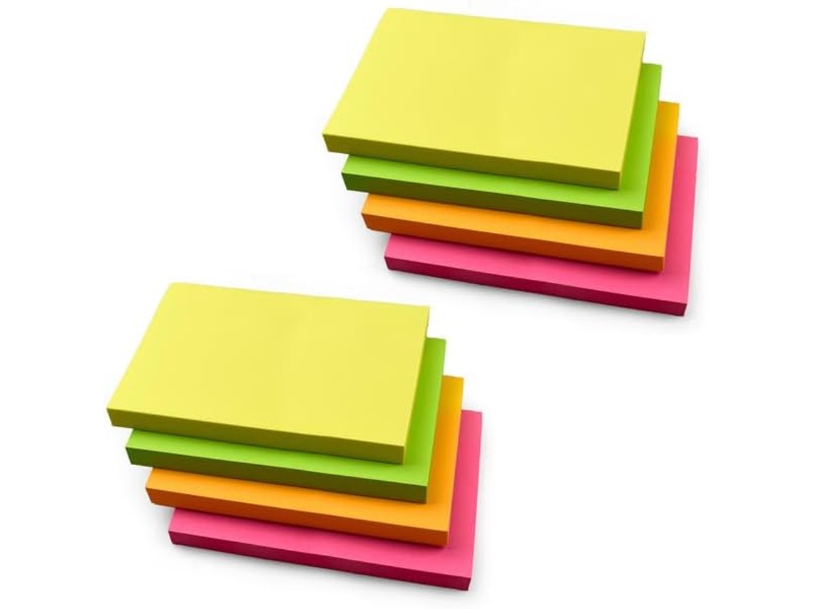 Blocos De Notas Adesivas Retangulares 127 X 76 Mm Amarelo, Rosa, Verde, Laranja | 100 Folhas Por Bloco | Autoadesivo Aquaforge (5 X 3)