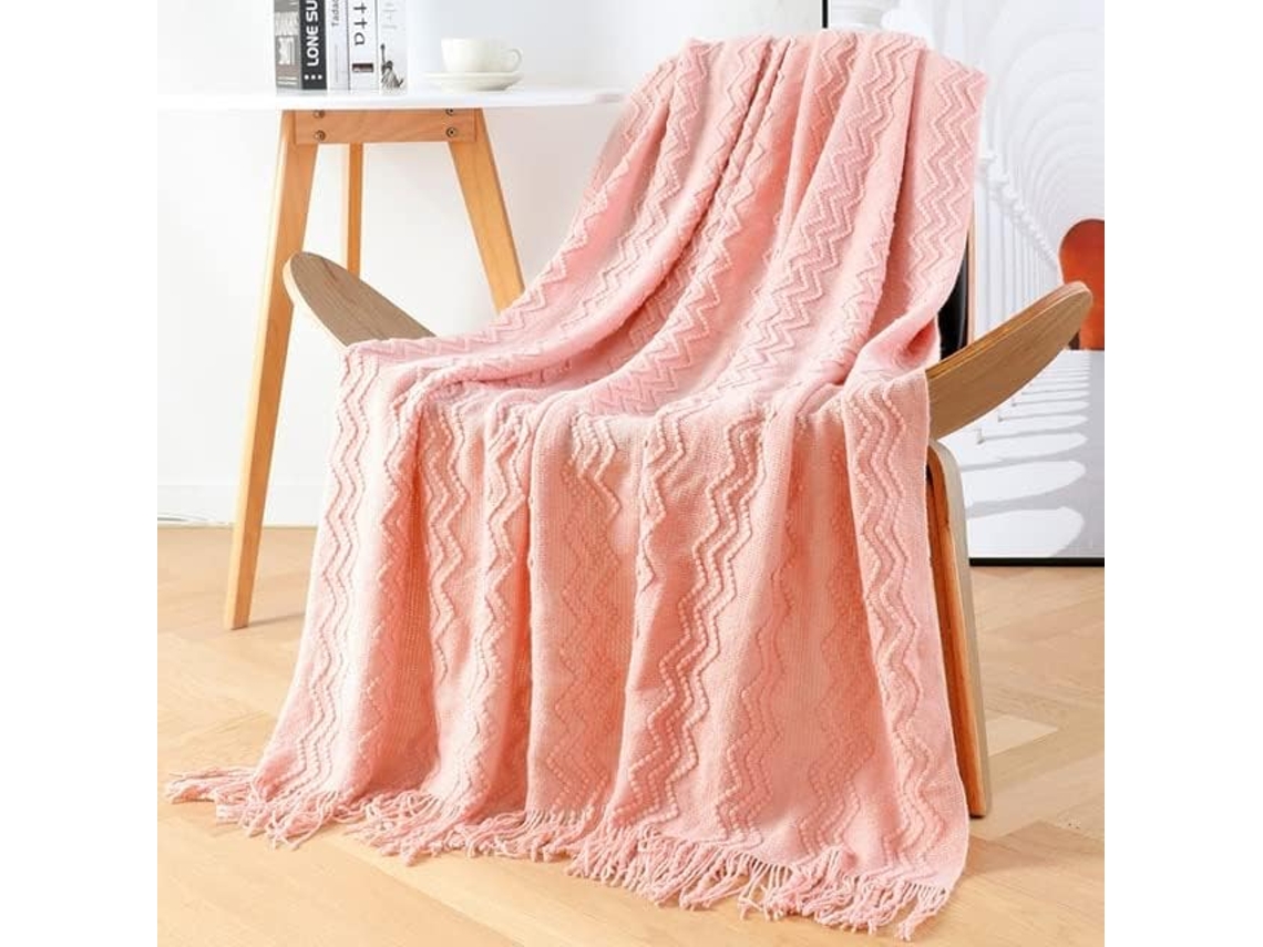 Manta Clássica Texturizada e Leve Mantou Ideal para Cama com Franjas Sofá Tricô Usar Ar condicionado, Macio, Q