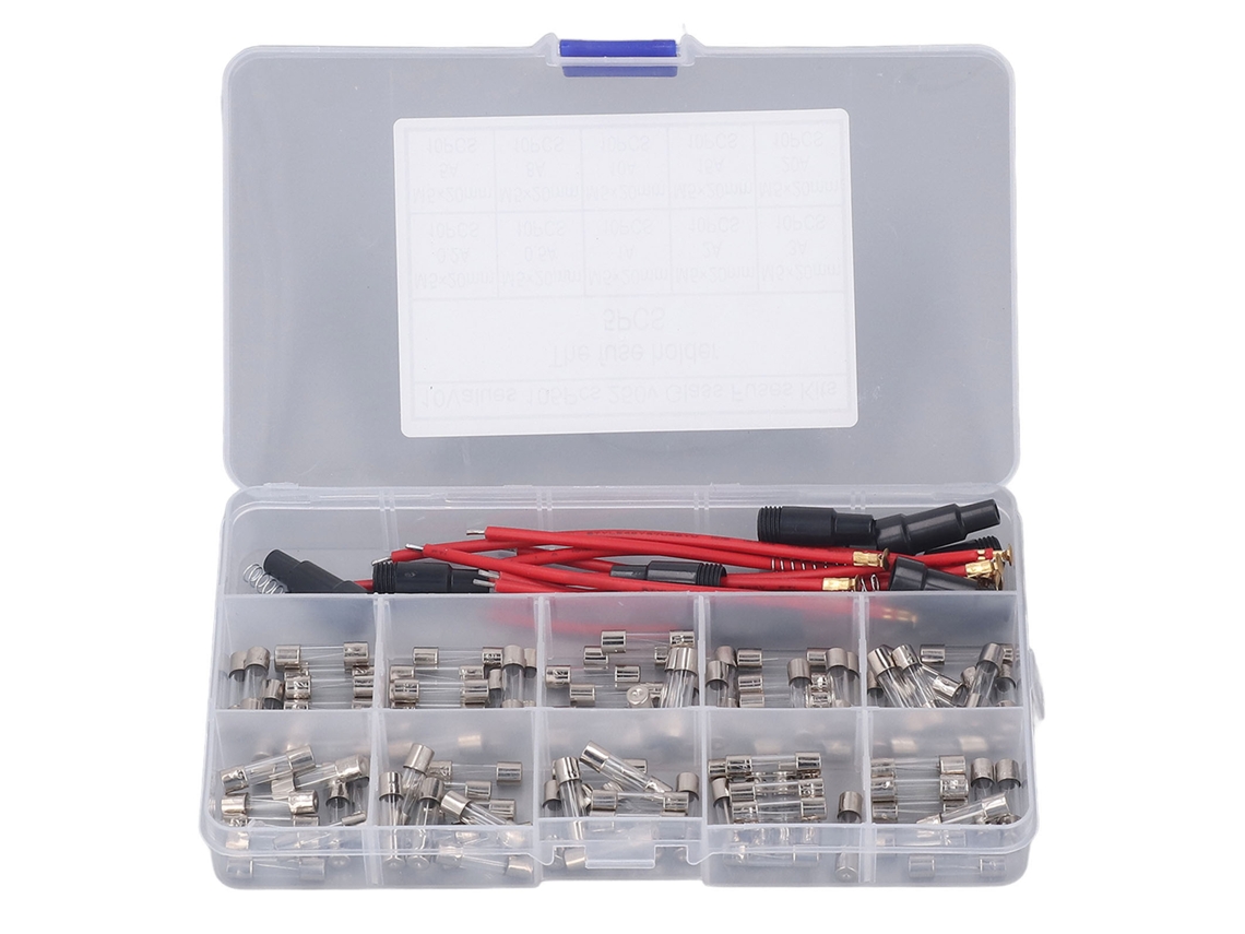 Kit de 100 Fusíveis Vidro 5x20mm 0,2a 20a 250v 10 Tipos