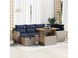 Vidaxl 7 Pcs Conj. Sofás Jardim C/ Almofadões Vime Pe/acácia Castanho