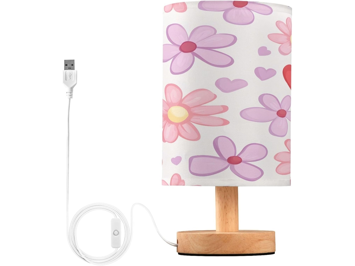 Luminária De Cabeceira Led Para Quarto, Luminária De Leitura Com Cúpula Tecido, Base De Madeira E Porta Usb Para