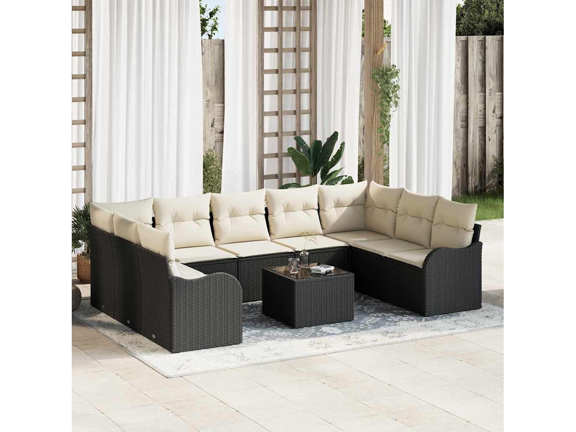 Vidaxl Conjunto De Sofá De Jardim 10 Pcs Preto Vime Pe