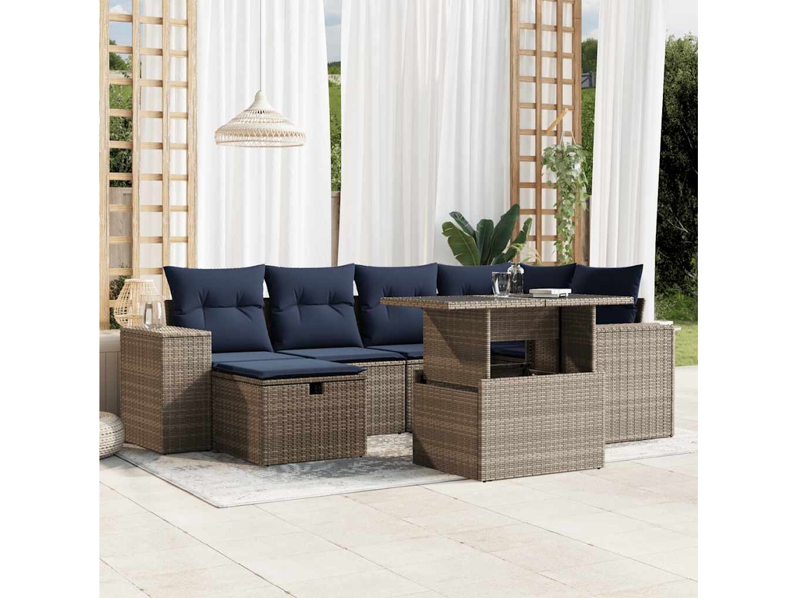 Conjunto de Sofá de Jardim de 5 Peças com Almofadas em Rattan Sintético Preto VIDAXL