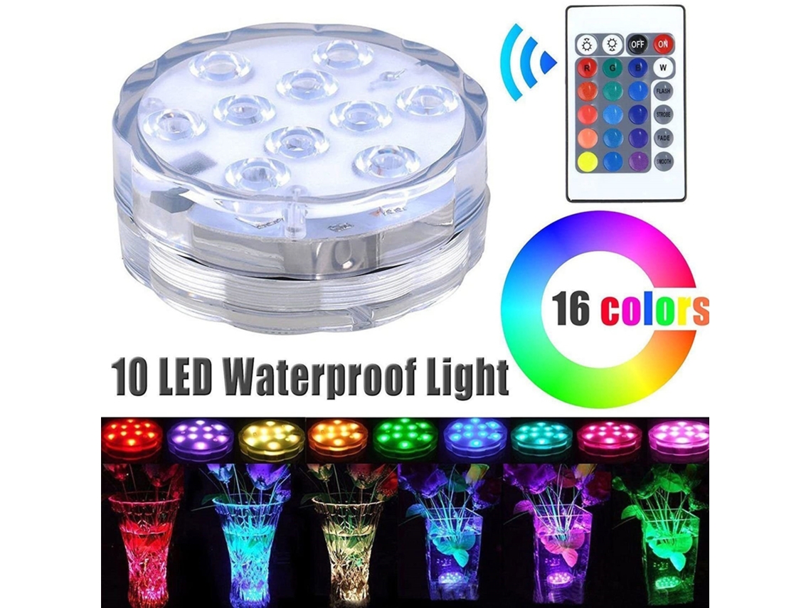 Luz Led Subaquática, Rgb, Comando Remoto, Resistente À Água, Para Ambientes Húmidos E Uso Decorativo
