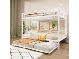 Beliche 140x200 Cm Estrutura Em Ferro, Cama Com Cama Extraível, Grade Alta, Branco Mobrio