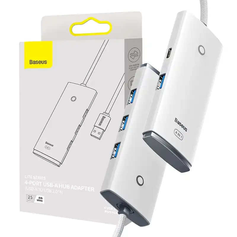 Baseus USB 3.0 Splitter Hub para Computador, Laptop e MacBook (Cabo de 25 cm)