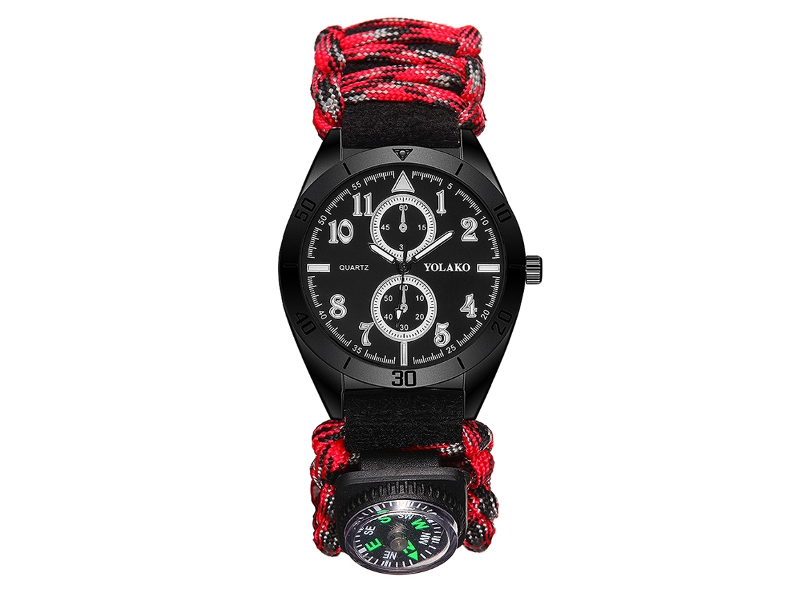 Reloj De Pulsera Para Hombre Deportivo Con Brújula Para Senderismo Y Camping Rojo