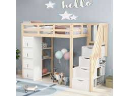 Cama Loft Madeira 90x200cm, Gavetas, Prateleiras, Escada C/ Gavetas (ldb00277aan).-op