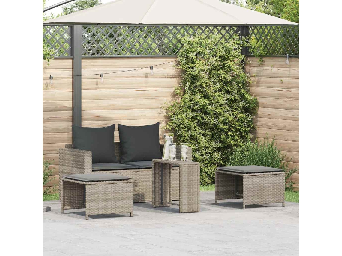 Vidaxl 5 Pcs Conjunto Sofás De Jardim C/ Almofadões Empilhável Vime Pe