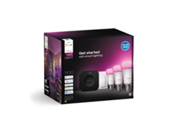 Conjunto PHILIPS Hue Inicial: 3 lâmpadas inteligentes E27 + interruptor dimmer + Hue Bridge Pro