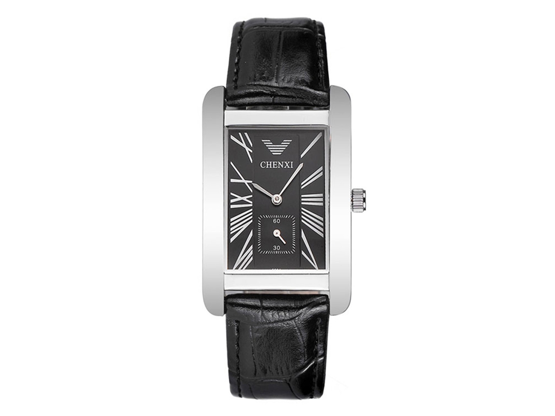 Relógio de pulso masculino quadrado, em couro PU, estilo simples, relógio de quartzo, ideal para estudantes, preto.