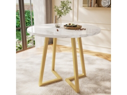 Mesa Redonda Mármore Branco Dourado Metal Moderno