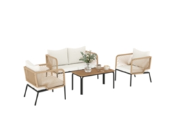 Conjunto de móveis para exterior Jardim Castanho com 4 peças, incluindo sofá de 2 lugares, poltronas e mesa em WPC branco.