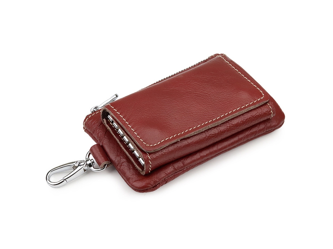 Porta-chaves Multifuncional Em Couro Natural, Cartão E Pequena Carteira, Vermelho