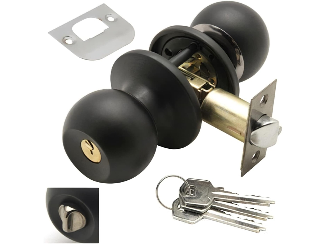 Pomo De Porta Wolfpack Com Chave E Trinco Preto Para Entrada