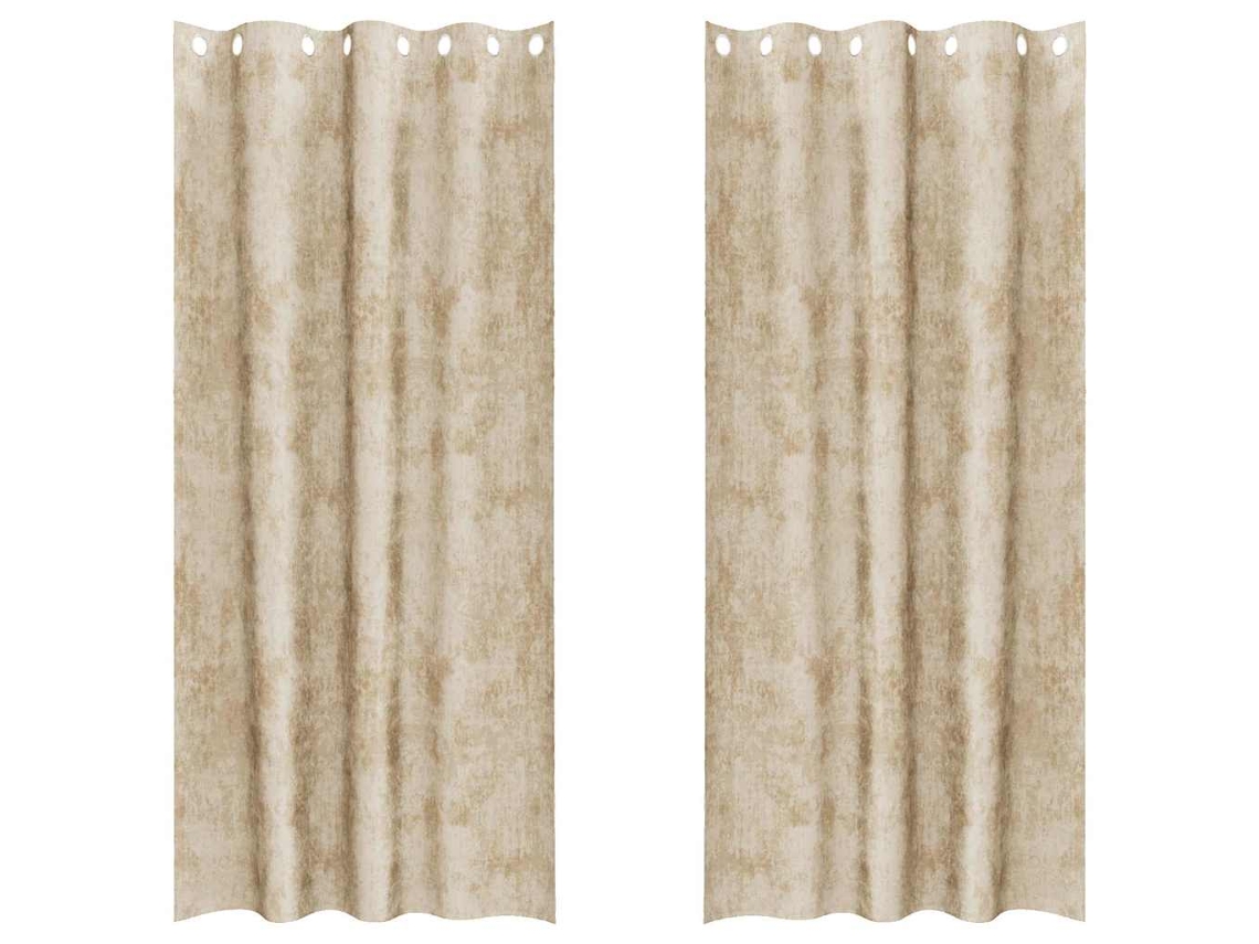 Conjunto 2 Cortinas De Veludo Vidaxl Creme Veludo (245 X 140 Cm)