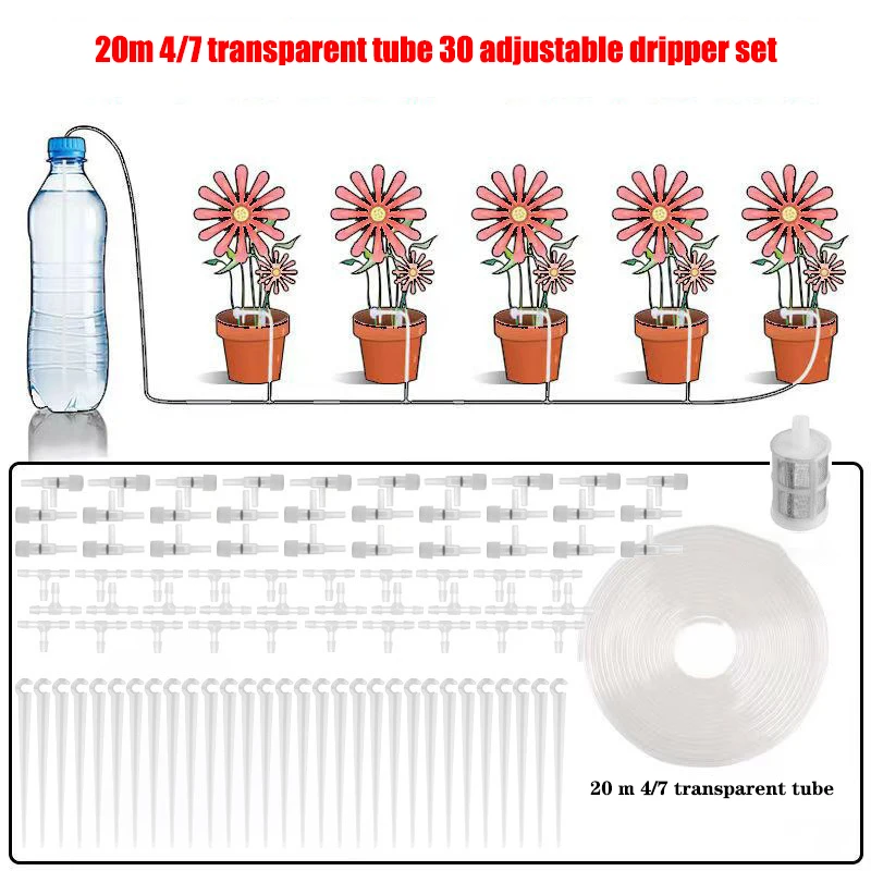 Kit de irrigação MDUG com tubo de 4/7mm, 20m de mangueira e 30 reguladores