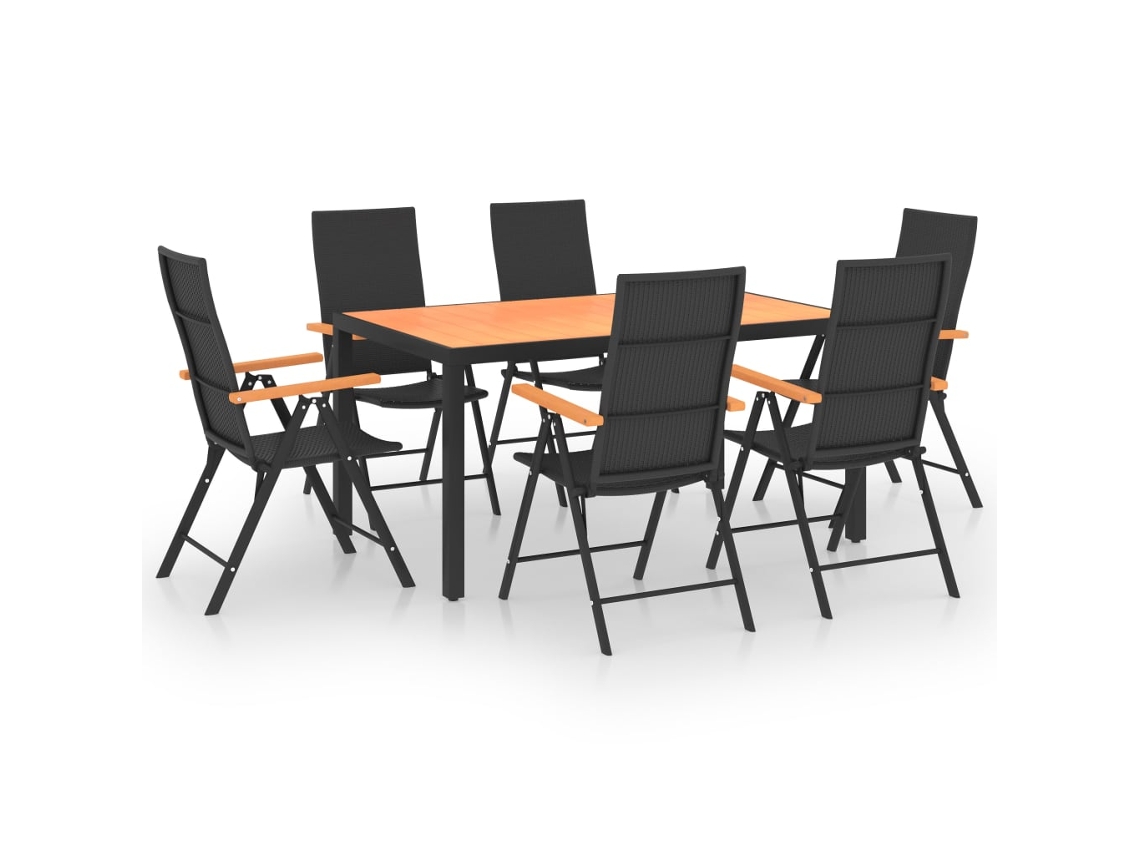 Maison Exclusive - 7 Pcs Conjunto De Jantar Para Jardim Preto E Castanho