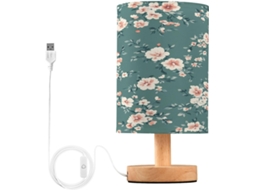 Cabeceira pequena Abajur em formato de flor, com suportes para USB-C, luminária de leitura LED e base de madeira.