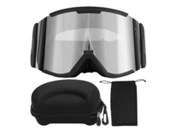 2026 gafas de Esquí Adulto de Doble Capa Anti niebla, Campo Amplio, Cilíndricas, Antiparra, para Escalada, Marco Negro, Lente Plateada
