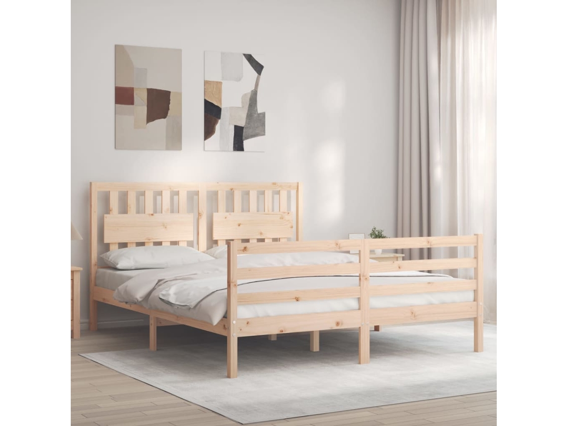 Estrutura De Cama Com Cabeceira 160x200 Cm Madeira Maciça