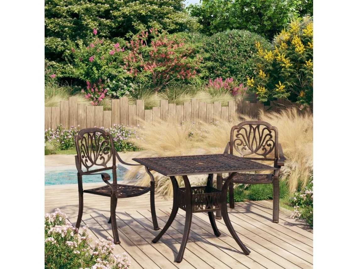 Vidaxl 3 Pcs Conjunto De Bistrô Alumínio Fundido Bronze