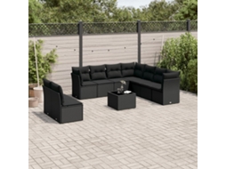 Vidaxl 10 Pcs Conjunto Sofás De Jardim C/ Almofadões Vime Pe Preto