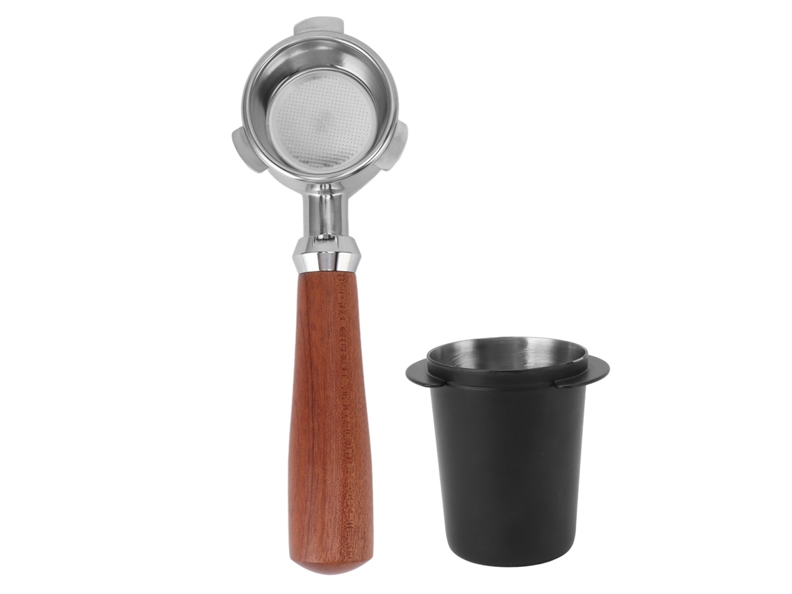 Portafilter Sem Fundo 54mm Aço Inox Com Copo E Cabo De Madeira