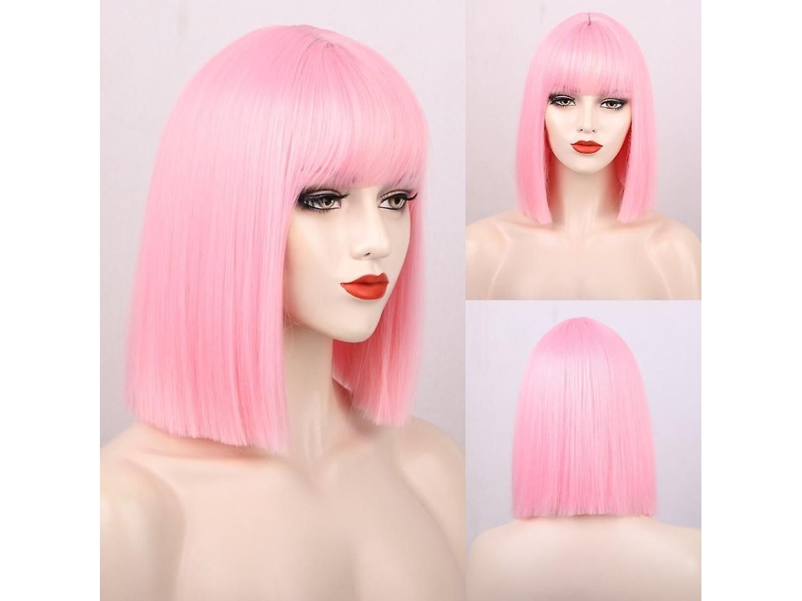 Peruca Bob Curta com Franja para Mulheres Perucas Sintéticas Preto Rosa Roxo Peruca Vermelha Peruca Cosplay TAISHENGDA