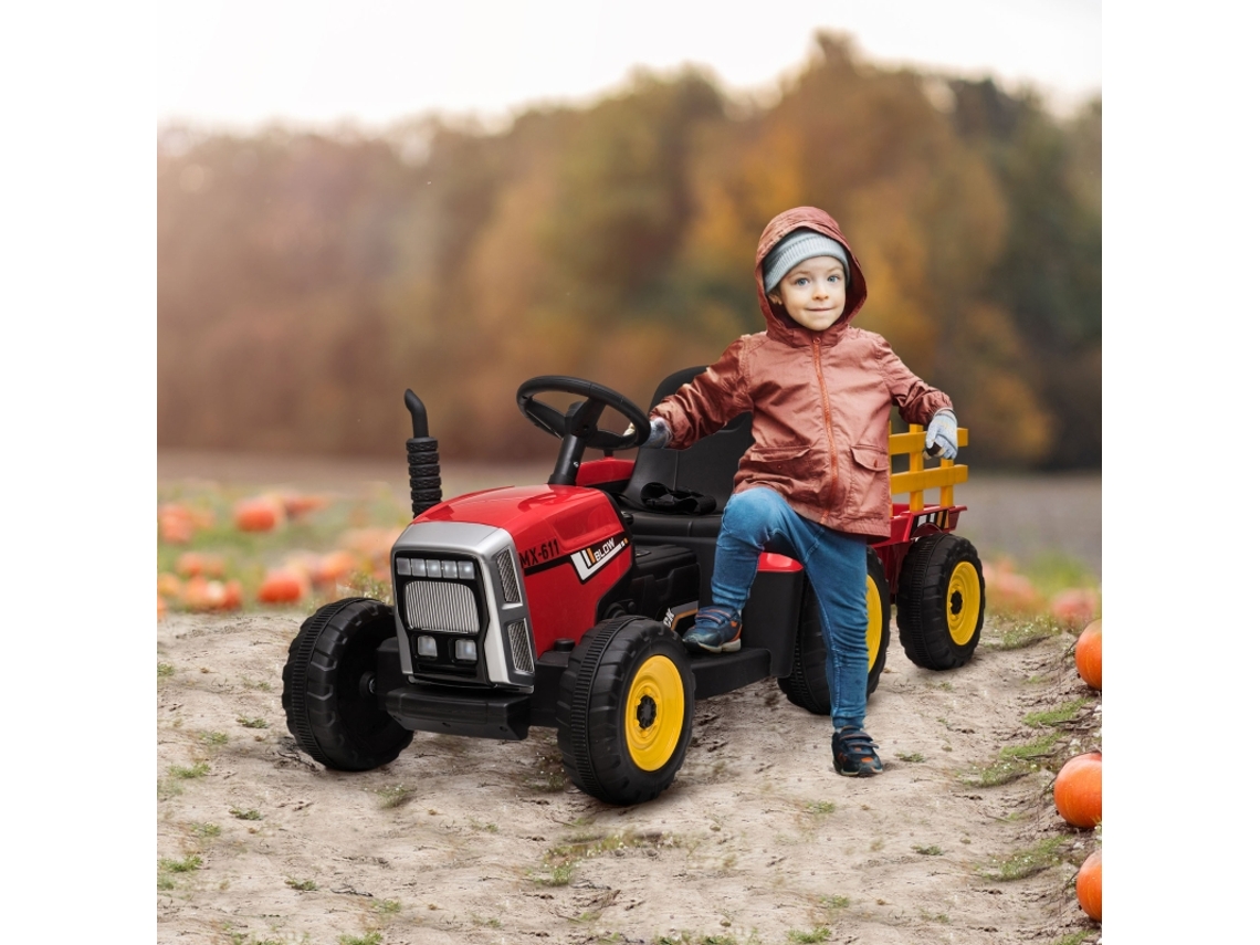 Tractor Elétrico Infantil Com Comando Parental, Velocidade Máxima 6 Km/h, Vermelho E Preto
