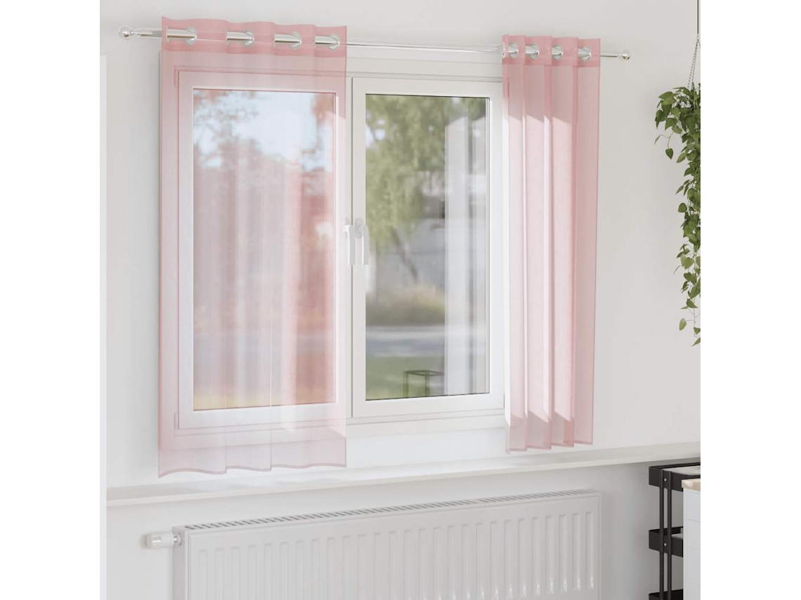Vidaxl Cortinas De Voile Com Ilhós 2 Pcs Rosa-claro 140x175 Cm