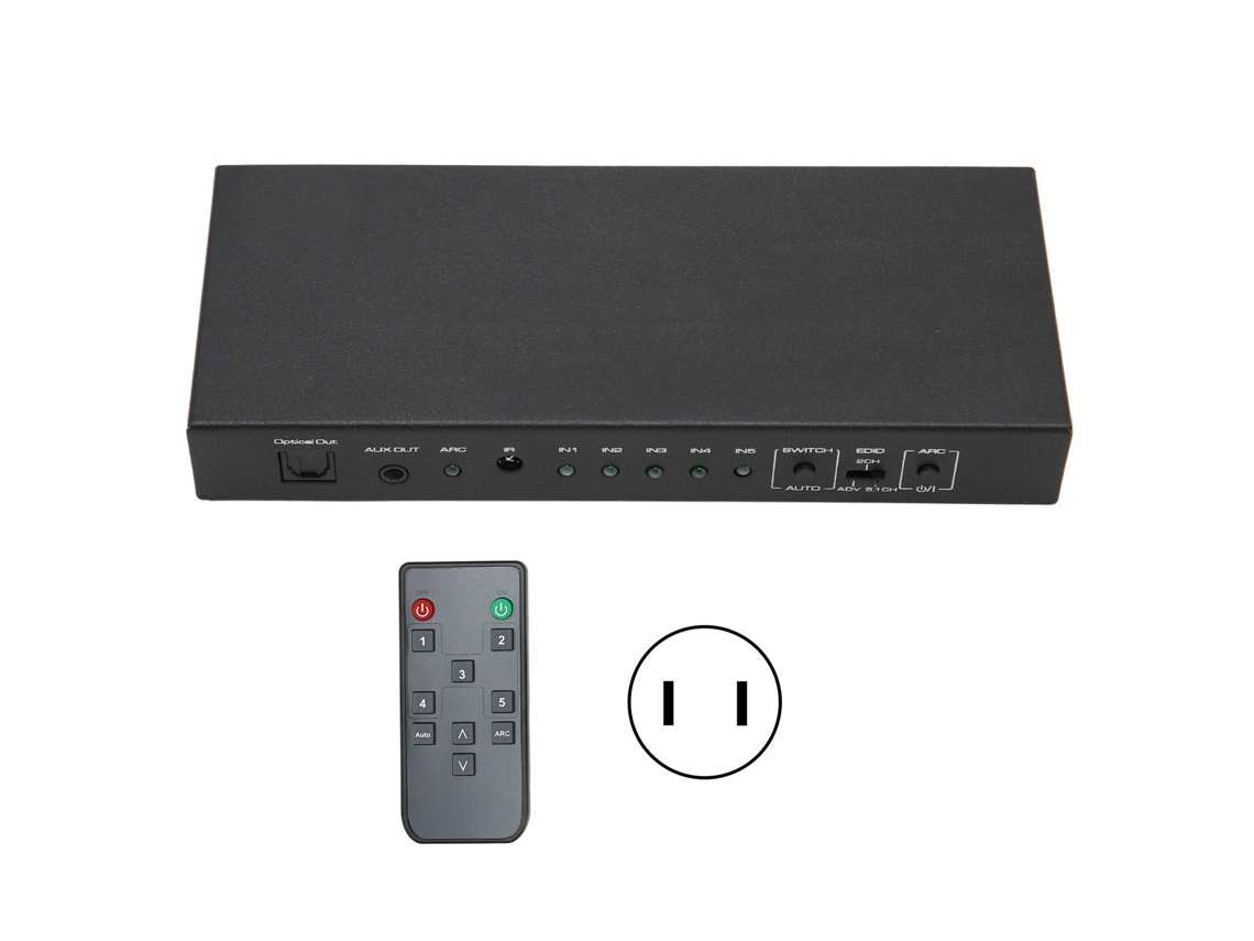 Aetheria extrator de Som 5 Portas Comutador Interface Multimídia Hd 4k 60hz Hdr Arc Controle Remoto