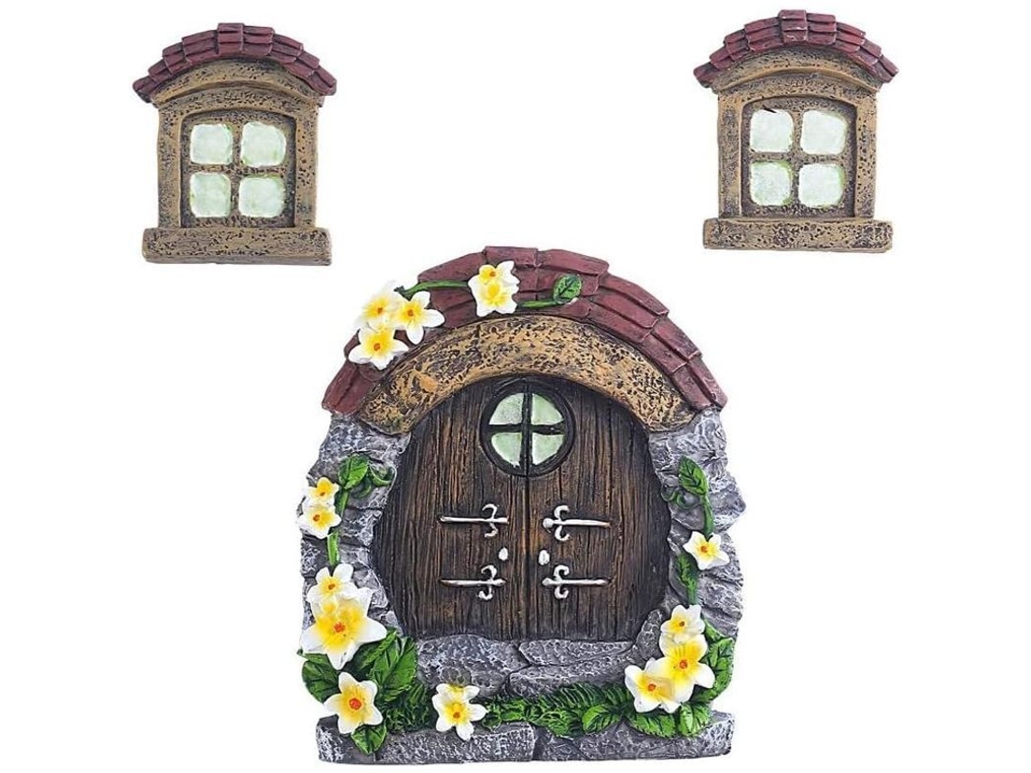 Decoración De Portas E Janelas De Fadas Com Luz Noturna Para Jardim Exterior Estátuas De Resina Em Miniatura