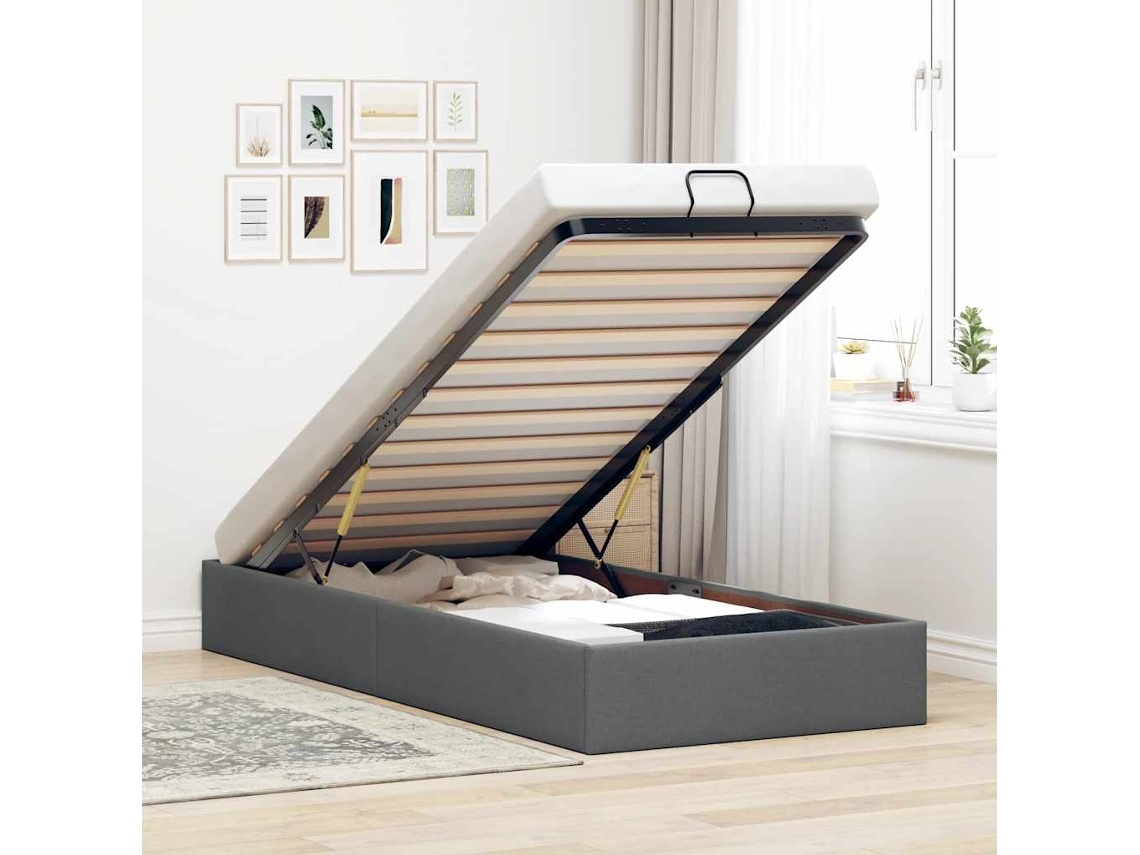 Vidaxl Estrutura De Cama Otomana Sem Colchão 90x190 Cm Cinzento Escuro