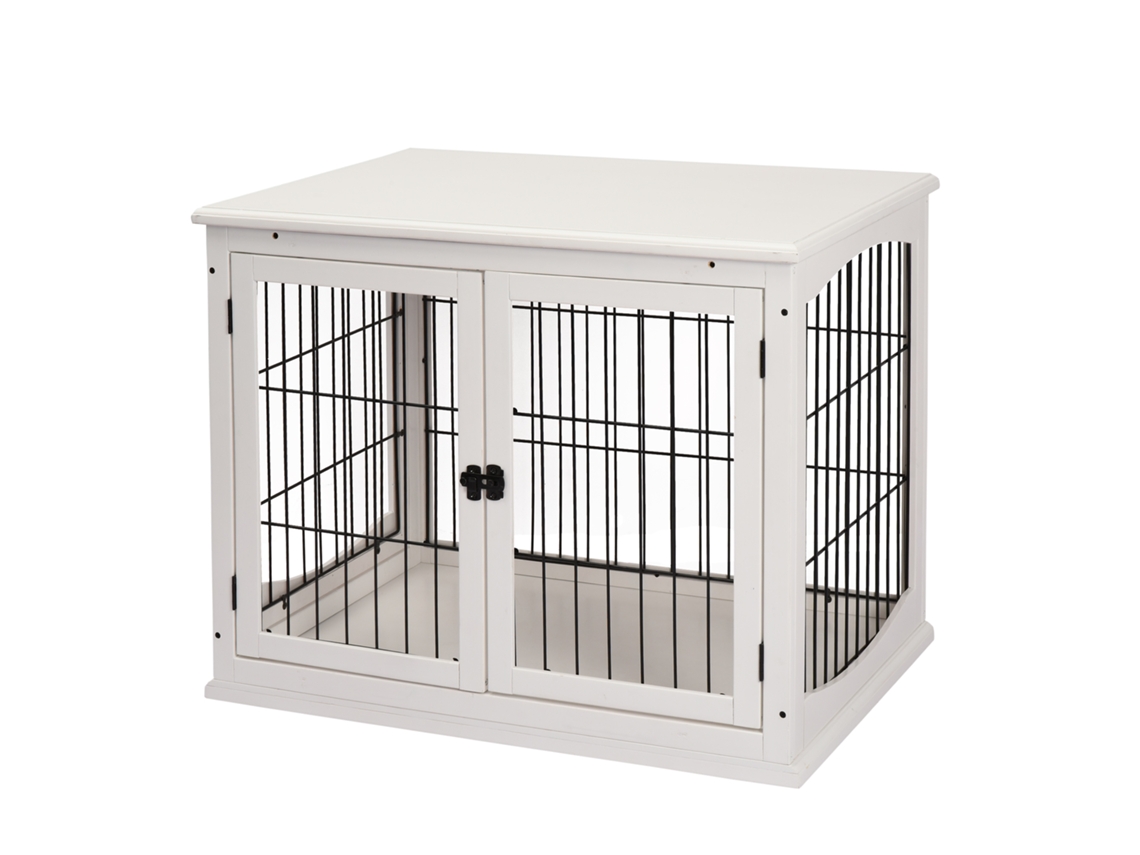 Caixa de Transporte para Cães 58,5 X 81 X 66 Cm (mdf e Ferro, Branca)