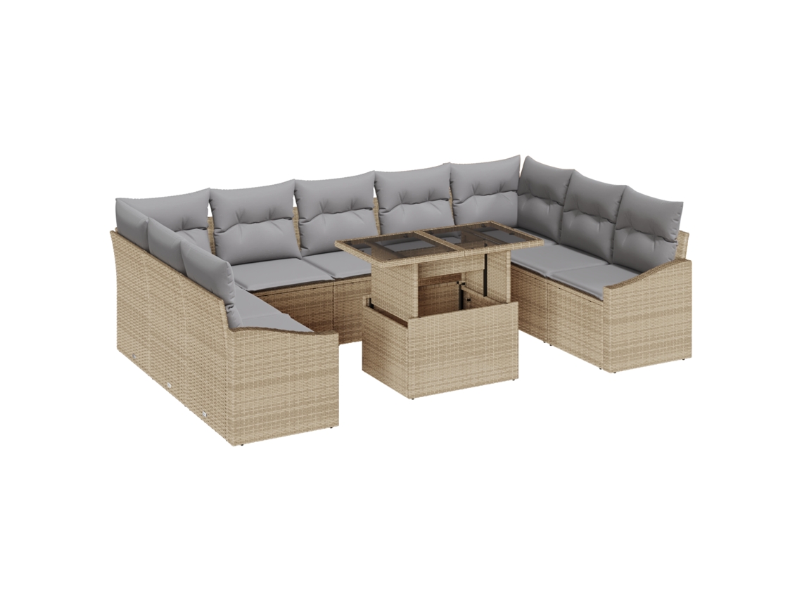 Conjunto 10 Sofás De Jardim Vidaxl Bege Vime Pe (100 X 55 X 73 Cm)
