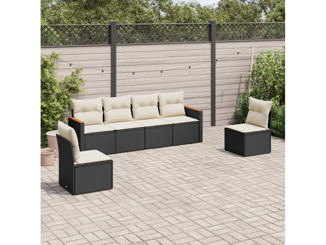 Vidaxl 6 Pcs Conjunto Sofás De Jardim C/ Almofadões Vime Pe Preto