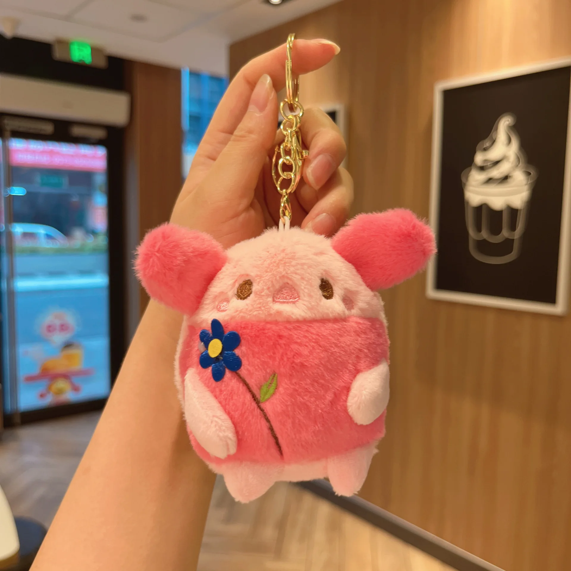 Chaveiro de Pelúcia de Animal de Desenho Animado Fofo , Decoração para Bolsa MDUG (rosa)