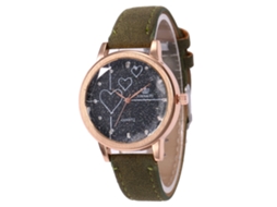 Reloj De Cuarzo Unisex Con Dial Redondo Y Correa De Cuero Verde Ejército