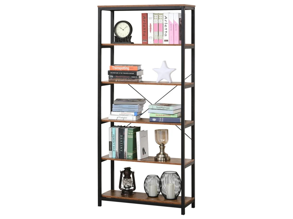 Estantes De Estilo Industrial Com 6 Prateleiras Abertas Para Livros Armazenamento Da Sala De Escritório 80x30x180 Cm Castanho Rústico