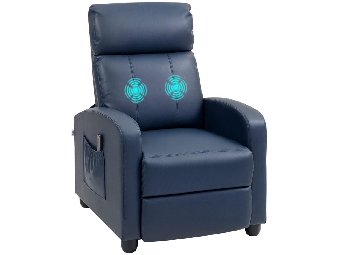 Poltrona De Massagem Reclinável Em Couro Pu Com Controle Remoto E Apoio Para Os Pés, 68x88x98 Cm, Azul Escuro