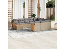 Vidaxl 11 Pcs Conjunto Sofás De Jardim C/ Almofadões Vime Pe Bege