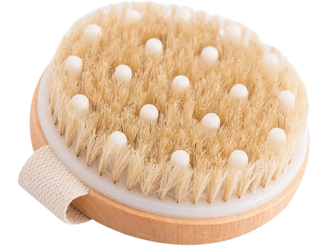 Escova De Banho Massageadora Corporal Madeira Bestyash, Esfoliante, Sem Cabo, Cerdas Naturais, Design Simples, Para