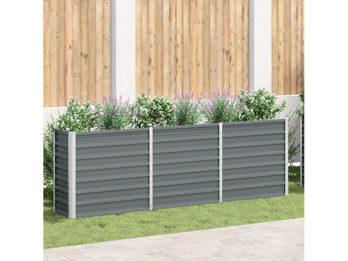 Vidaxl Canteiro Elevado De Jardim Aço Galvanizado 240x40x77cm Cinzento