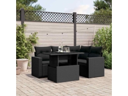 Vidaxl 5 Pcs Conjunto Sofás De Jardim Com Almofadões Vime Pe Preto