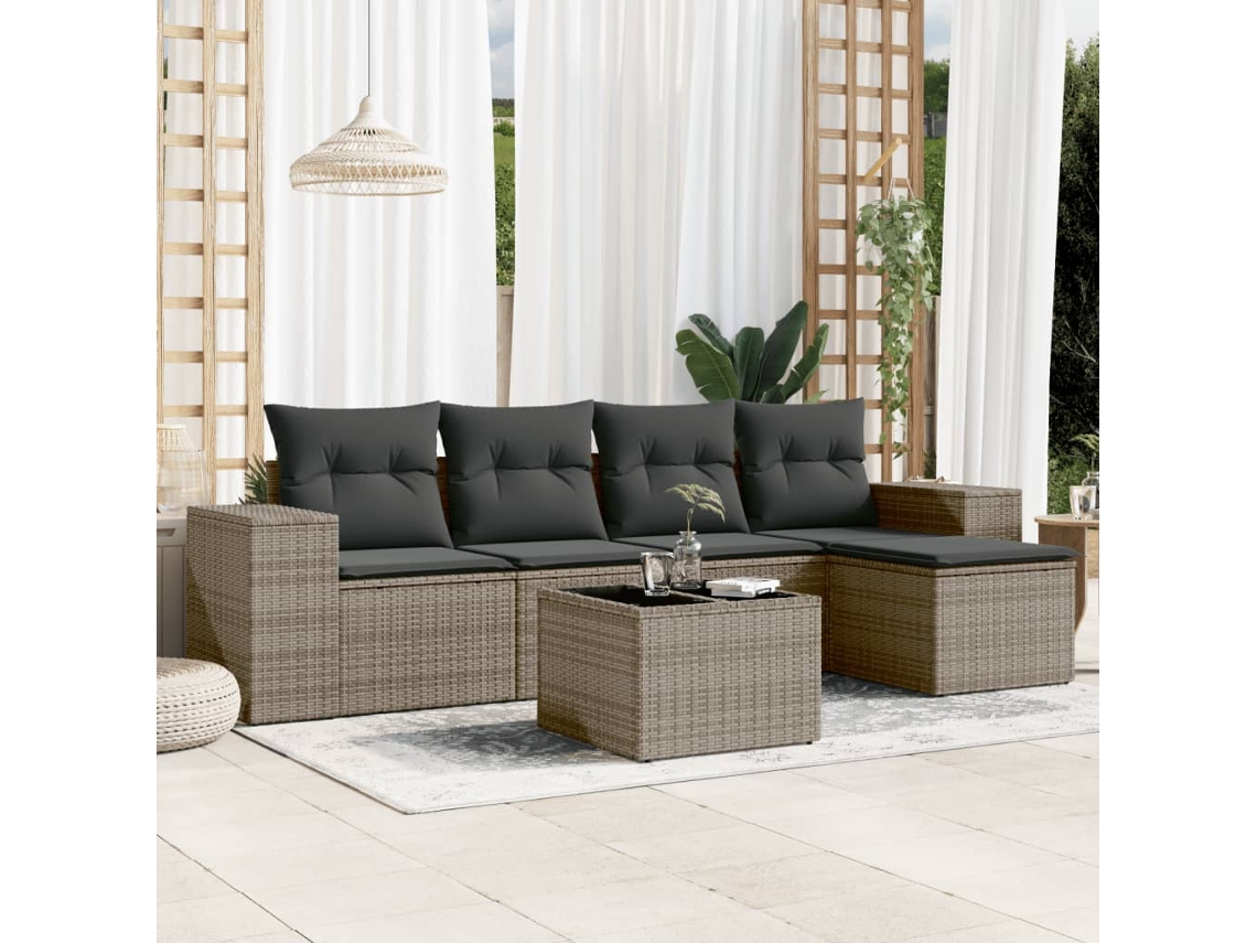Vidaxl 6 Pcs Conjunto Sofás De Jardim Com Almofadões Vime Cinzento